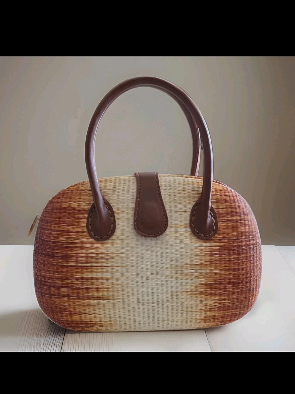 Le Sac Style Woven Straw Ombre Handbag, Terracotta Hardbody Boho Purse